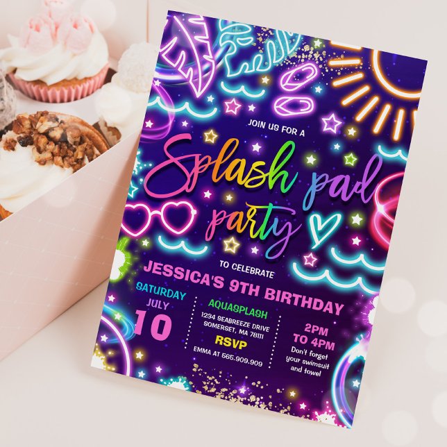 Splash Pad Waterpark Birthday Party Tie Dye Glow Invitation (Creator Uploaded)