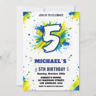 Splash Paint 5th Birthday Invitation for Boys