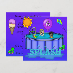 "Splash" Pool Party 6th Birthday Invitation