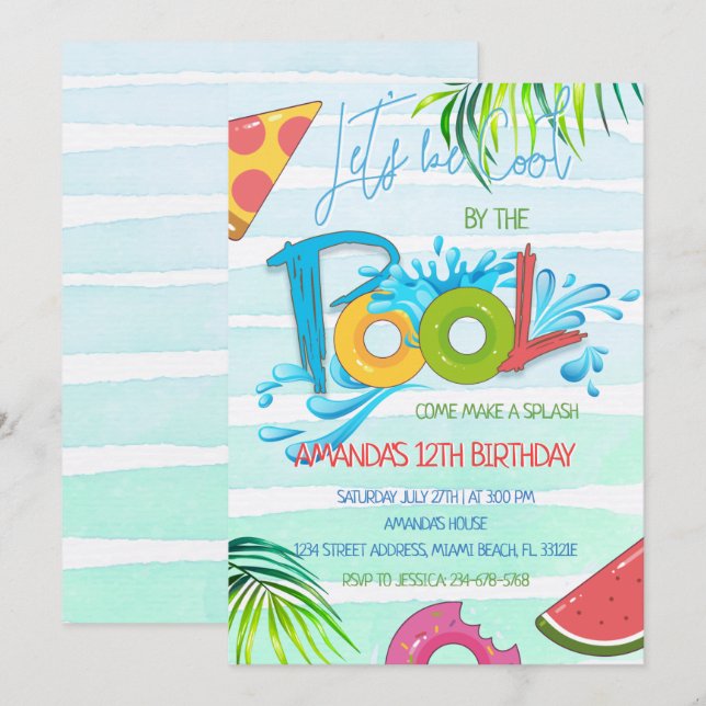 Splash Pool Party Birthday Invitation (Front/Back)