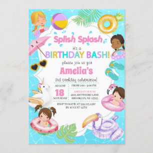 Splash Pool Party Birthday Invitation - Girl