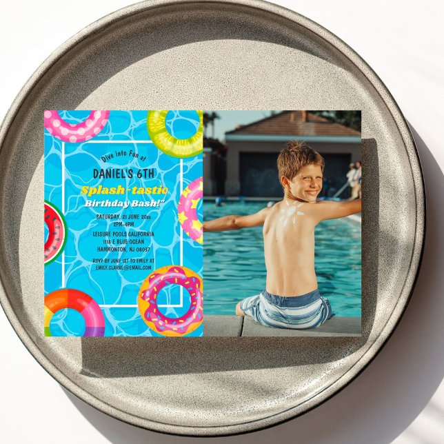 Splash Pool Party Summer Swimming Birthday Photo Invitation (Creator Uploaded)