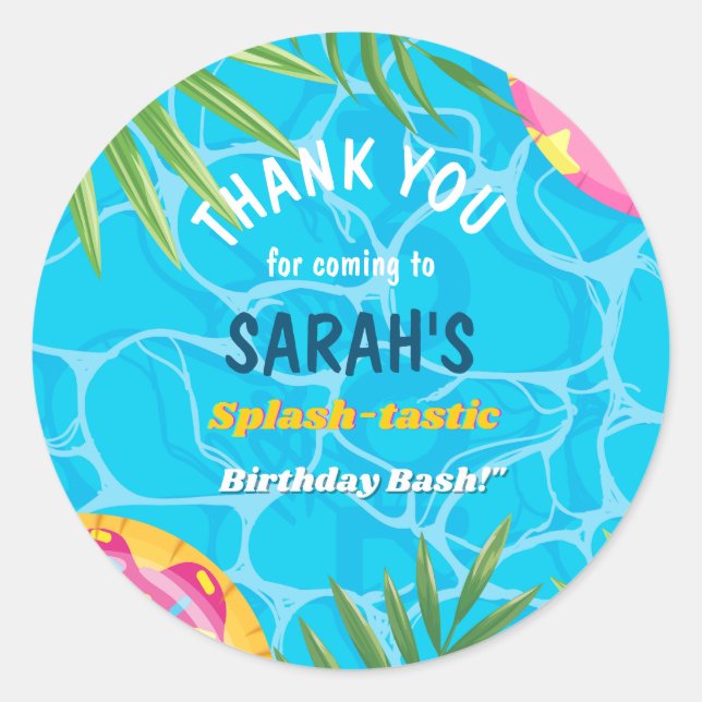 Splash Pool Party Summer Swimming Water Birthday  Classic Round Sticker (Front)