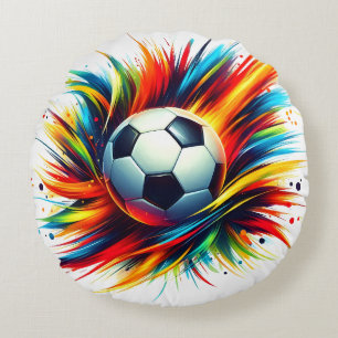 Splash Soccer Ball Futuristic Football Abstract Round Pillow