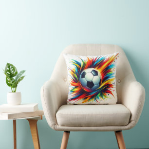 Splash Soccer Ball Futuristic Football Abstract Throw Pillow