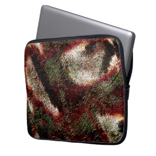 Splash texture in brown to moss green and white laptop sleeve