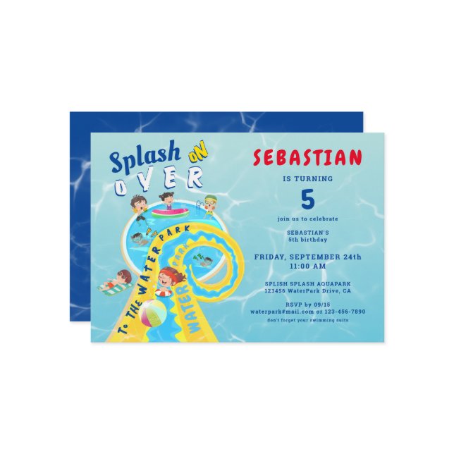 Splash Water Park Summer Waterslide Birthday Party Invitation (Front/Back In Situ)
