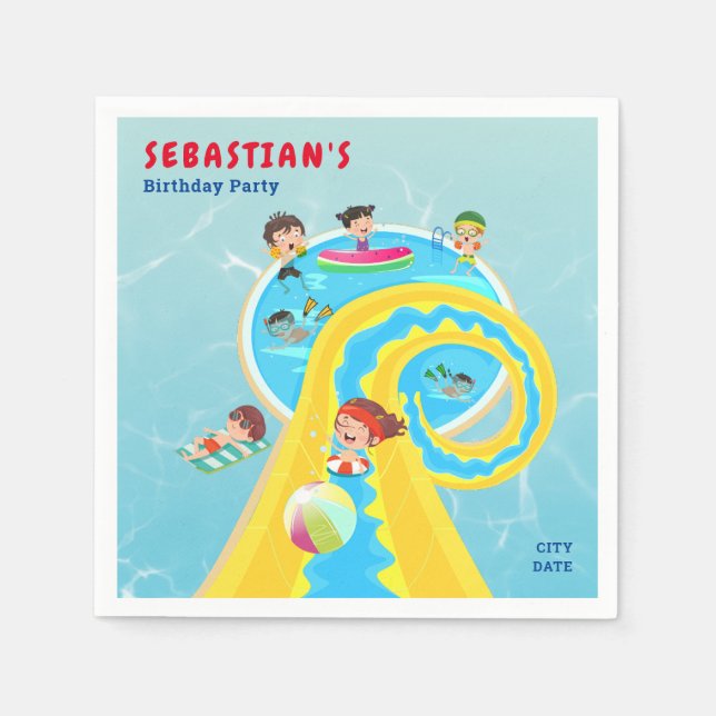 Splash Water Park Summer Waterslide Birthday Party Napkin (Front)