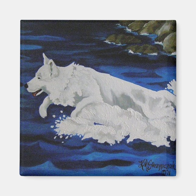 Splash White German Shepherd Dog Magnet (Front)