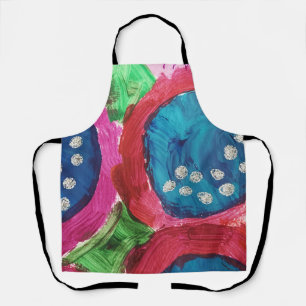 Splashes of Blue and Magenta Abstract Print Apron