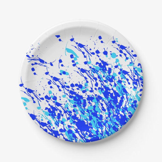 Splashes of Paint Blue Paper Plate (Front)