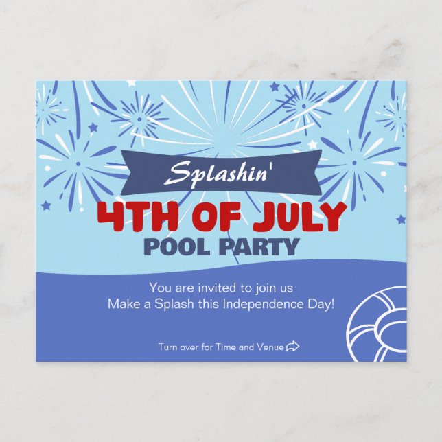 Splashin' 4th of July Pool Party Invitation Postcard (Front)