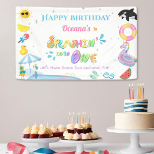 Splashin' into one first birthday pool party banner