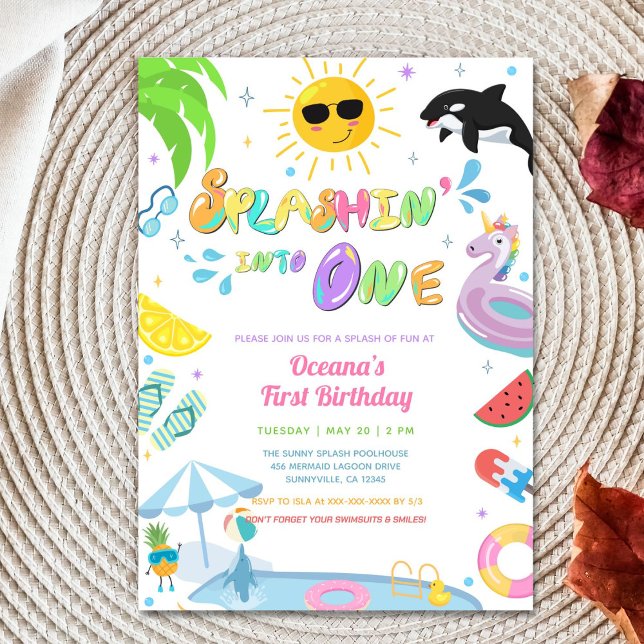 Splashin' into one first birthday pool party invitation (Creator Uploaded)