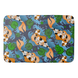 Splashing Asian Carp Koi Fish Pond Lilies Bath Mat