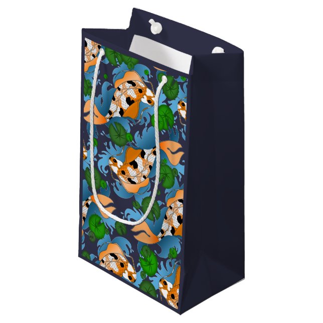 Splashing Asian Carp Koi Fish Pond Lilies Small Gift Bag (Front Angled)