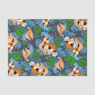 Splashing Asian Carp Koi Fish Pond Lilies Tissue Paper