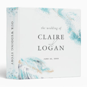 Splashing Blue Waves Coastal Wedding Photo Album Binder