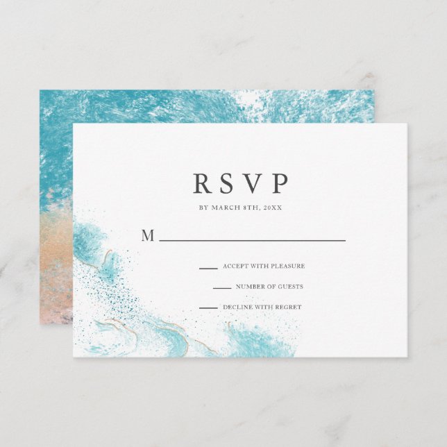 Splashing Blue Waves Coastal Wedding RSVP Card (Front/Back)