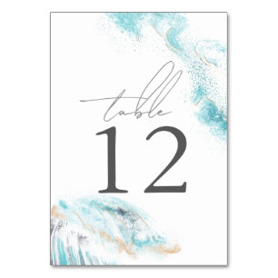 Splashing Blue Waves Coastal Wedding Table Number