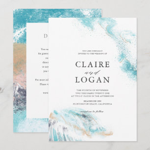 Splashing Blue Waves Details Coastal Wedding Invitation