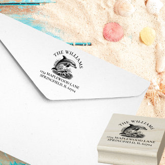 Splashing Dolphin Custom Family Return Address Rubber Stamp