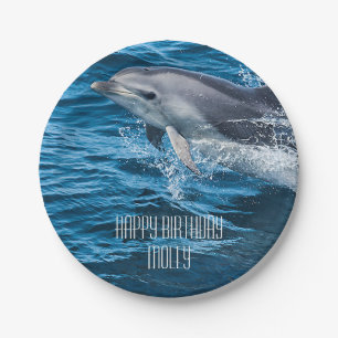 Splashing Dolphin Personalized Birthday Party Paper Plate