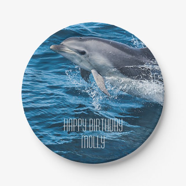 Splashing Dolphin Personalized Birthday Party Paper Plate (Front)