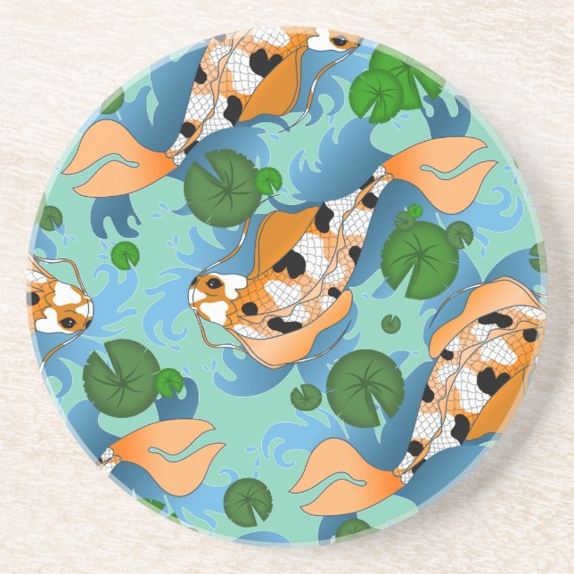 Splashing Koi Fish and Pond Lilies Custom Coaster (Front)