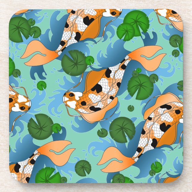 Splashing Koi Fish and Pond Lilies Custom Coaster (Front)
