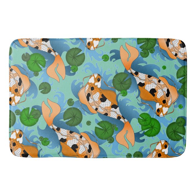 Splashing Koi Fish and Pond Lily Custom Bath Mat (Front)