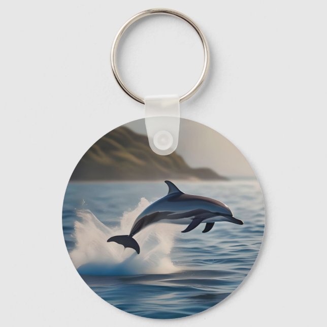 Splashing Leaping Dolphin: A Dance of Joy in Ocean Keychain (Front)