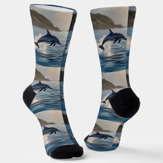 Splashing Leaping Dolphin: A Dance of Joy in Ocean Socks (Angled)
