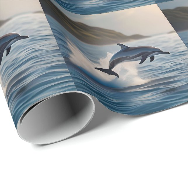 Splashing Leaping Dolphin: A Dance of Joy in Ocean Wrapping Paper (Roll Corner)