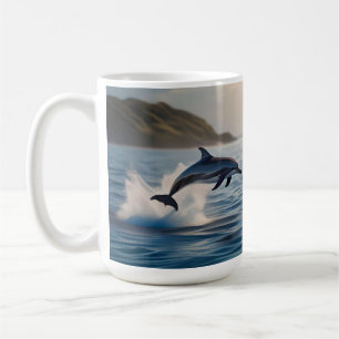 Splashing Leaping Solo Dolphin In The Ocean, Coffee Mug