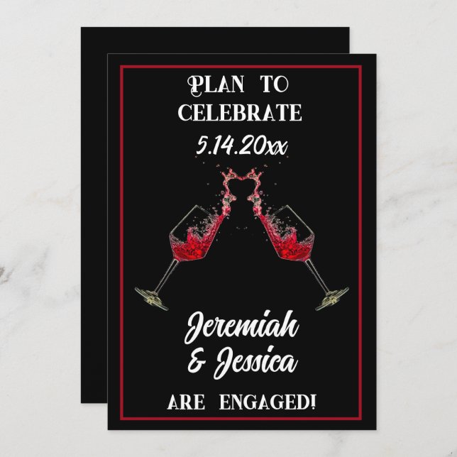 Splashing Red Wine Goblets Save the Date Invitation (Front/Back)