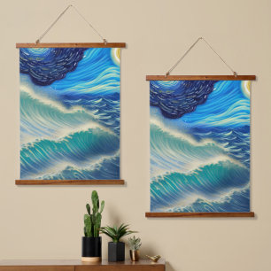Splashing Seas of Blue in the Moonlight Hanging Tapestry