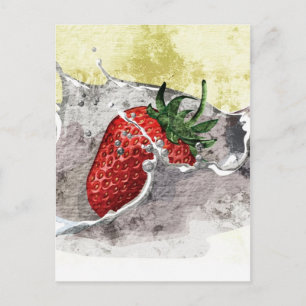 Splashing strawberry artistic design postcard