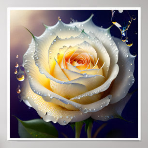 Splashing Water on a White Rose Poster