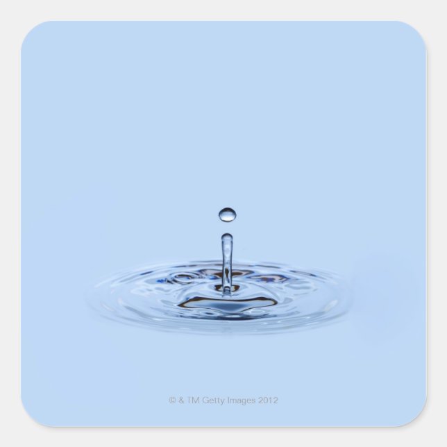Splashing waterdrop (droplet) falling into water square sticker (Front)