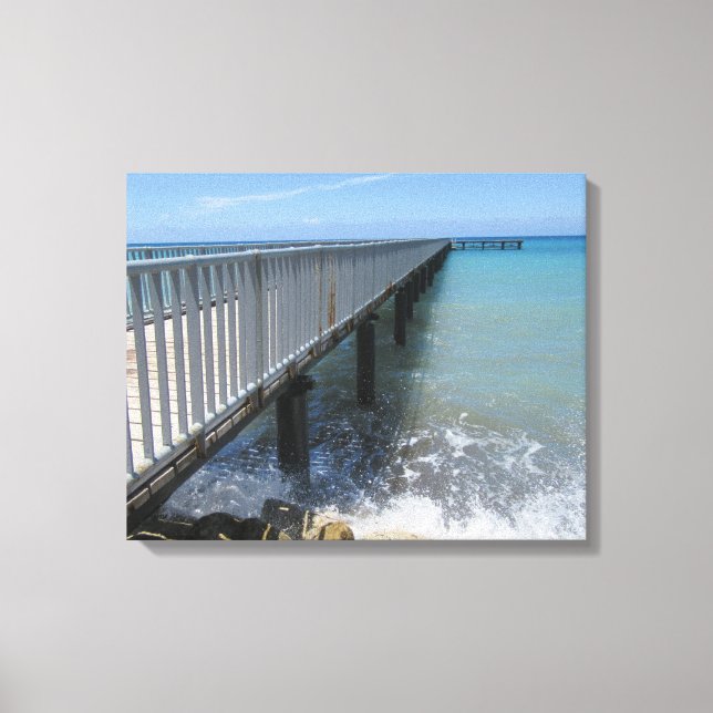 Splashing Waves on Wharf Design Canvas Print (Front)