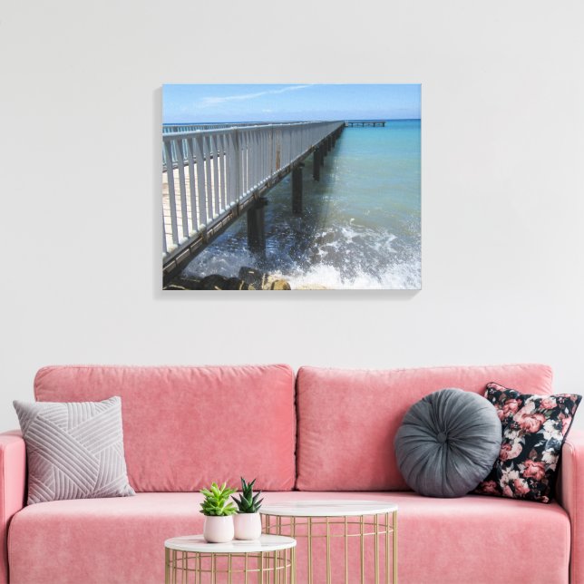 Splashing Waves on Wharf Design Canvas Print (Insitu(LivingRoom))