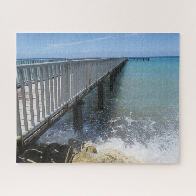 Splashing Waves on Wharf Design Jigsaw Puzzle (Horizontal)