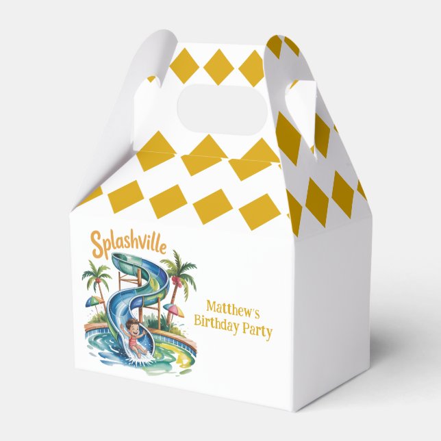Splashville Water Slide Boy Birthday Party Favor Box (Front Side)