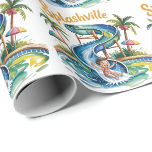 Splashville Water Slide Boy Birthday Party Wrapping Paper