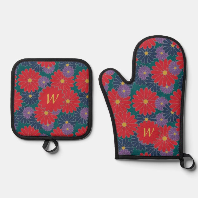 Splashy Fall Floral Oven Mitt & Pot Holder Set (Front)