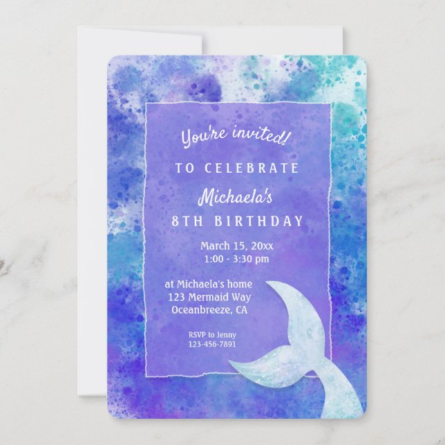 Splashy Mermaid Birthday Party Invitation (Front)