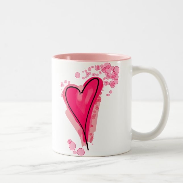 Splashy Pink Heart Two-Tone Coffee Mug (Right)