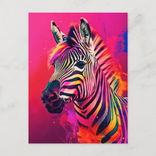 Splashy Rainbow Zebra Postcard