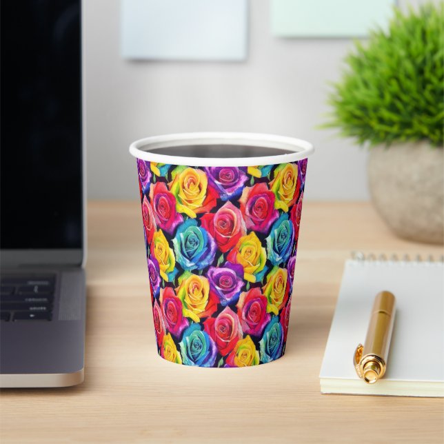 Splashy watercolor roses pattern, floral pattern paper cups (Insitu)